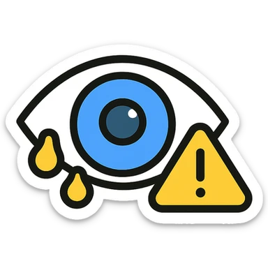 stylized eye with a warning sign and yellow pus at the edge sticker