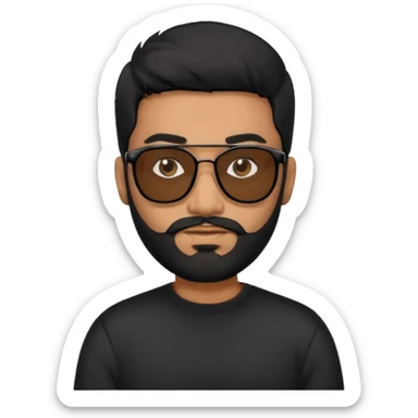Indian man with  black hair and beard and black sunglasses and black jumper sticker