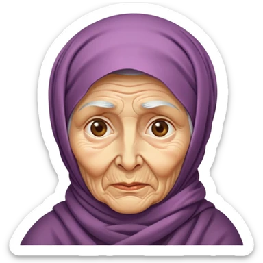 poor elderly babushka with headscarf and wrinkled face sticker
