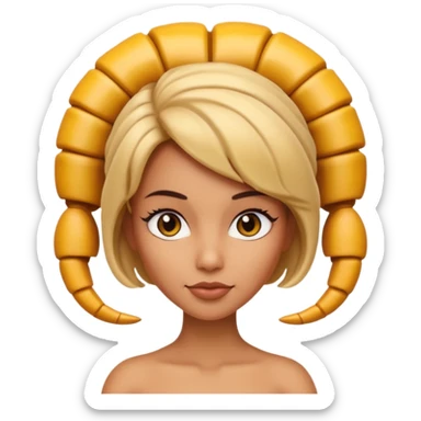 3D cartoon woman with a scorpion-shaped hairstyle, confident expression, smooth skin tone, Memoji-style. sticker