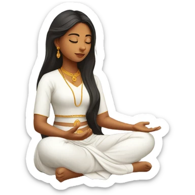 Indian girl with white dress meditation on mountain sticker