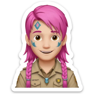 scout boy long hair face tatooes pink haired sticker