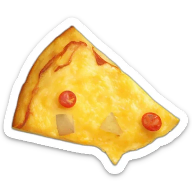 spanish potato omelette in a round form from a top perspective and missing a triangle piece  sticker