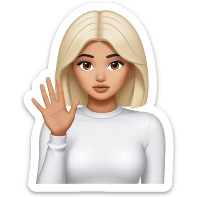 Kylie Jenner with both hands down holding onto an invisible edge, no water or jacuzzi visible sticker