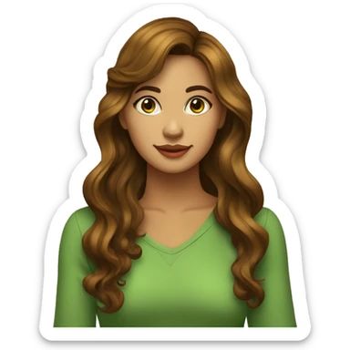 Mujer joven cabello con ondas color castaño largo pero con el cabello recogido a medias, ojos color miel tirando a verdes, piel blanca sticker