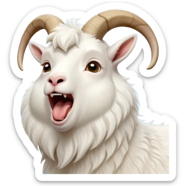 cinematic-cute-yawning-white-goat-portrait-emoji,-head-tilted-slightly-with-a-dramatic,-wide-open-yawn,-showcasing-a-soft,-downy-white-fur-with-delicate-horns-and-gently-drooping-ears,-round-eyes-barely-open-in-drowsy-contentment, sticker