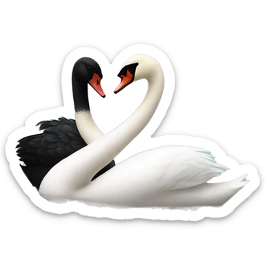 Black swan sitting on the left facing a white swan sitting on the right sticker