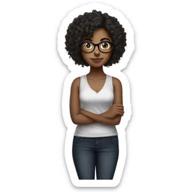 Middle weight curly girl columian with glasses dark hair sticker
