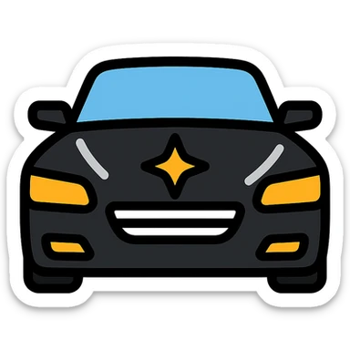 small bright silver or gold star on the glossy black surface of a high-end car, main color glossy black, subtle reflections, emphasis on mirror-like shine, modern and clean, not overloaded sticker