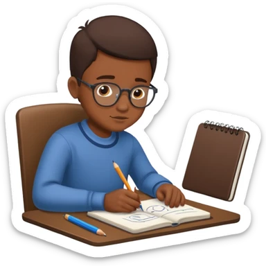 boy drawing pic grandpa on notebook sticker