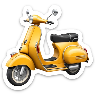 Cinematic Realistic Vespa Scooter Emoji, depicted as a stylish vintage Vespa with sleek retro design and vibrant colors, rendered with crisp textures and dynamic sunlit lighting that captures its iconic Italian charm. sticker