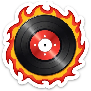 a black vinyl record white stick  with red outlin and flames  sticker