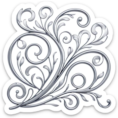 Metal painting and filigree icon, metal surface with delicate filigree work and intricate hand-painted patterns, visible thin metal threads forming swirls and loops, bright enamel or metallic paints, visible paintbrush and filigree tools, no finished artwork, just the process, minimalistic style, clean lines, transparent background. sticker