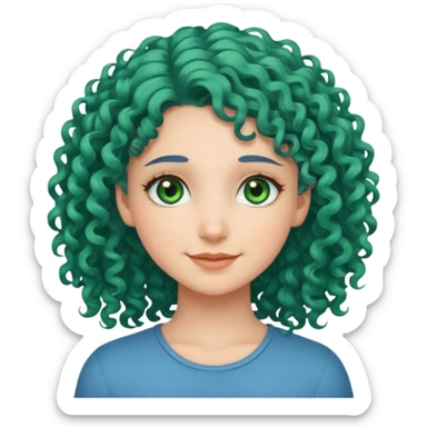 Girl with curly blue hair, green eyes, and very fair skin. sticker