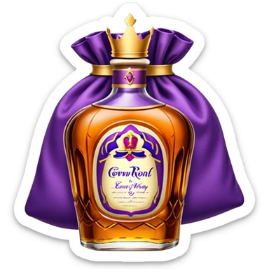 Crown Royal whisky bottle with purple bag sticker