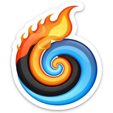 Let the background be black themed fire and water spiral shape sticker