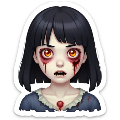 Zombie girl with black hair and bangs  sticker
