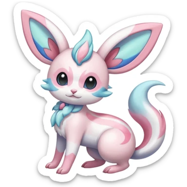 Shiny iridescent white albino Meloetta-Sylveon-Espurr-Palkia-Minccino-Chinchilla-fusion-animal-hybrid-creature, full body  sticker