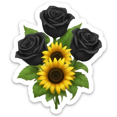 Bouquet of black roses and sunflowers sticker