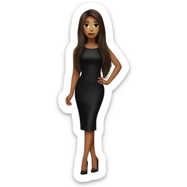 Girl wearing long black bodycon dress with lashes and makeup on and long straight brown silky hair and wearing black heels  sticker
