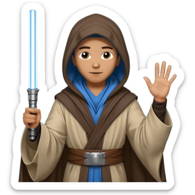Jedi mind trick where a jedi is waving his hand hooded holding a lightsaber in the other hand sticker