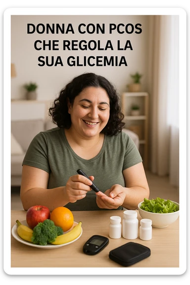 Donna con pcos che regola la sua glicemia immagine realistiche in italiano sticker
