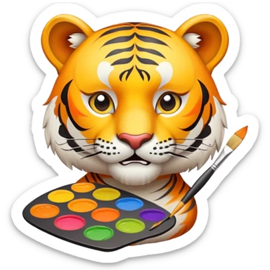 artist tiger face with palette and paintbrush for Twitch emote sticker