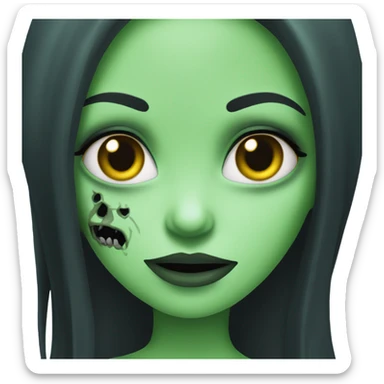 JUST ONE BRUNETTE zombie girl in horror green skin and long black hair sticker
