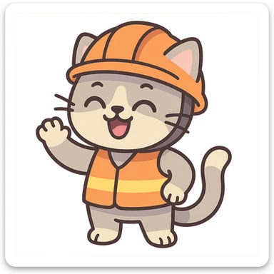 adorable anime cat in orange helmet and vest sticker