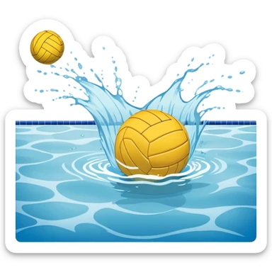 An icon featuring a yellow water polo ball floating on the water with goals in the background, inside a swimming pool. The design includes splashes and ripples, symbolizing the fast-paced action and strategy of water polo. Transparent background highlights. sticker