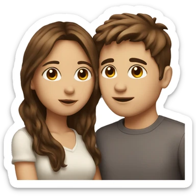 Brown haired boy and brown haired girl kissing sticker