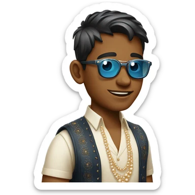 Bright Indian boy with eyesight sunglasses & right side ear pearl emoji  sticker