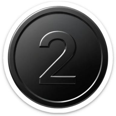 Emoji icon of a black coin with engraved number 2, minimalist style, isolated sticker