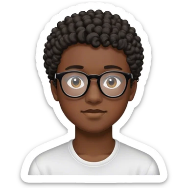 a 17 years old boy with dark skin and black glaces and short curly hair sticker