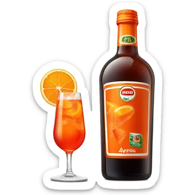 A glass of aperol spritz and a bottle of aperol drink right next to it sticker