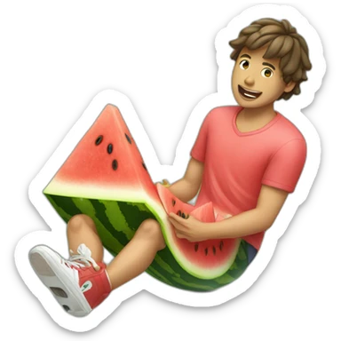 male skater eating watermelon sticker