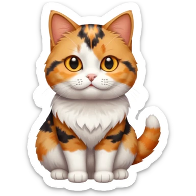 full body calico tabby + white cat with small head and short but chubby body sticker