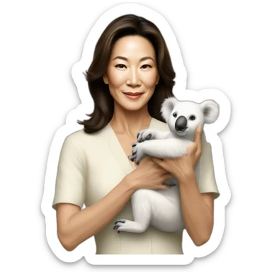 michelle yeoh holding a white koala sticker