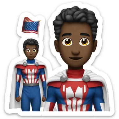 Emoji of Homelander from ‘The Boys’ series. USA flag-inspired costume with cape (red, blue, white). Confident, slightly menacing expression. sticker