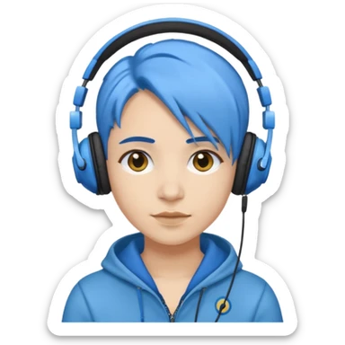 blue haired earringed heaphone wearing sticker