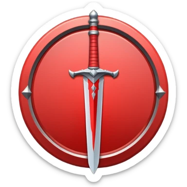 Make an mmo rpg red sword class icon inside of a round emblem in aname style sticker