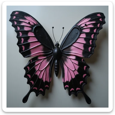 realistic gothic butterfly with black and pink wings, photorealistic style sticker