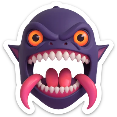 creepy creature with exaggerated fangs and a massive tongue, glowing eyes, horror vibe sticker