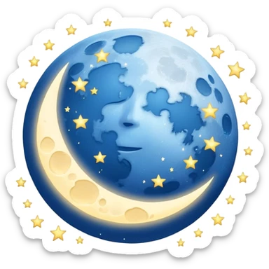 A blue moon with stars around it sticker