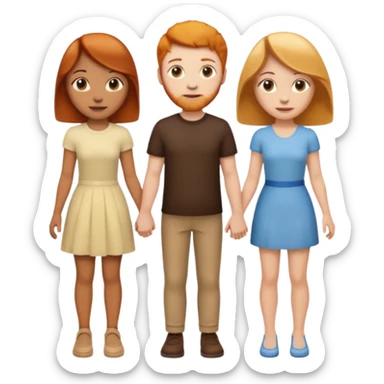 3 emojis holding hands, ginger girl on the left, brunette man in the middle, blonde on the right sticker