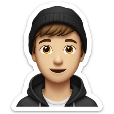 boy with brown hair and a black beanie on his head sticker