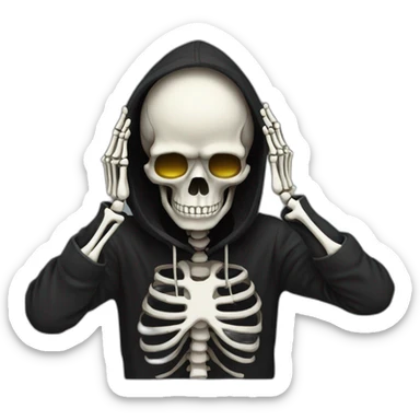 Skeleton programmer in black hoodie with skeleton hands get facepalm sticker