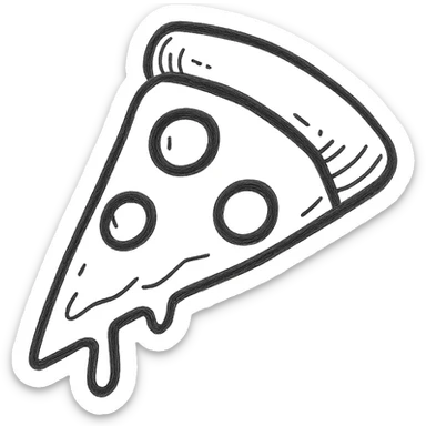 slice of pizza, sketchy black lines, no fill, playful, minimal background sticker