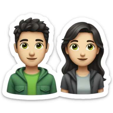 a boy with dark hair and dark eyes and a girl with green eyes and light hair sticker