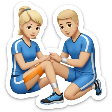 athletic trainer taping an athlete's ankle, simple emoji style sticker